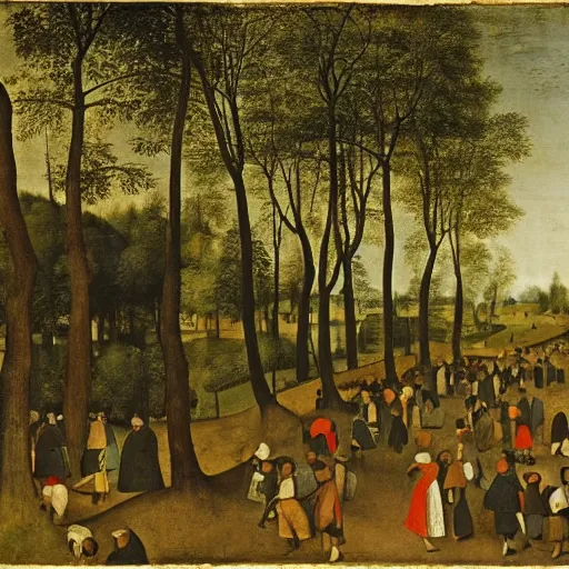 Prompt: taking a walk in the park on a midsummer evening by Pieter Bruegel the Elder