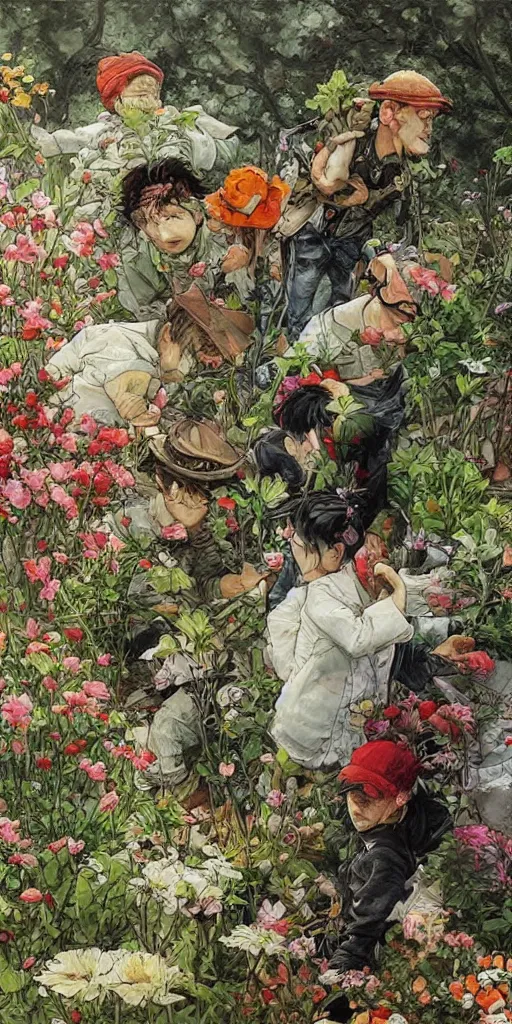 Image similar to oil painting scene from blooming gardeners by kim jung gi