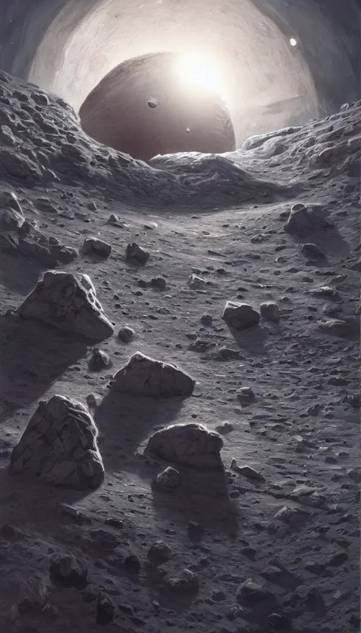 Prompt: a beautiful artwork illustration, astronauts discover a giant obsidian monolith on the moon, by rutkowski and charlie bowater, featured on artstation, wide angle, vertical orientation