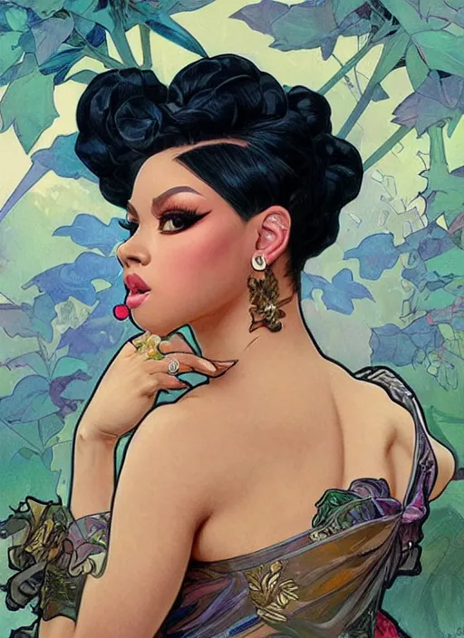 Image similar to vanjie, drag queen, painting by artgerm and greg rutkowski and alphonse mucha