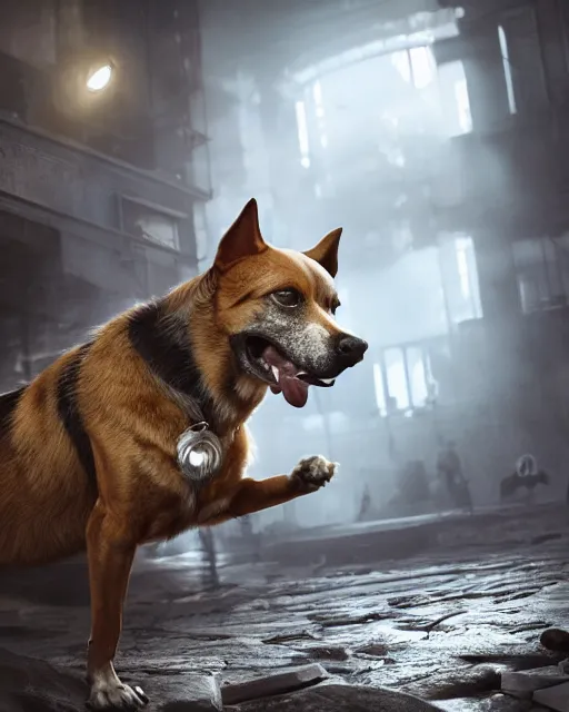 Prompt: dog, hyper realism, cinematic, volumetric lighting, dramatic ambient lighting, epic composition, high detail, octane render, unreal engine, 8 k, professional photo, photorealistic, intricate complexity, extremely detailed,