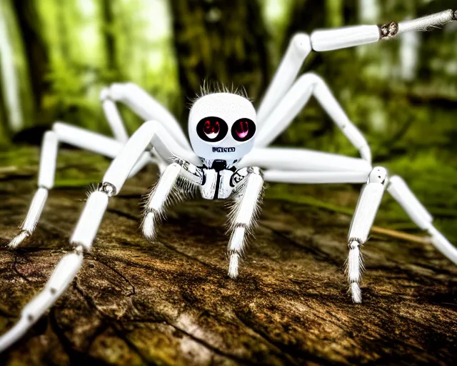 Image similar to photo of a white cyborg spider with biomechanical body in the forest. cyberpunk horror style. highly detailed 8 k. intricate. nikon d 8 5 0 5 5 mm. award winning photography.