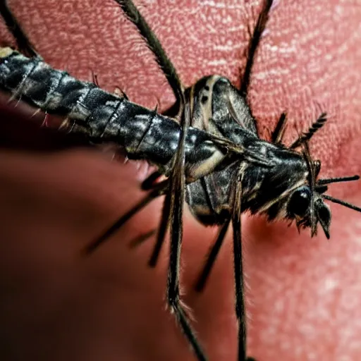 Prompt: closeup of mosquito on skin