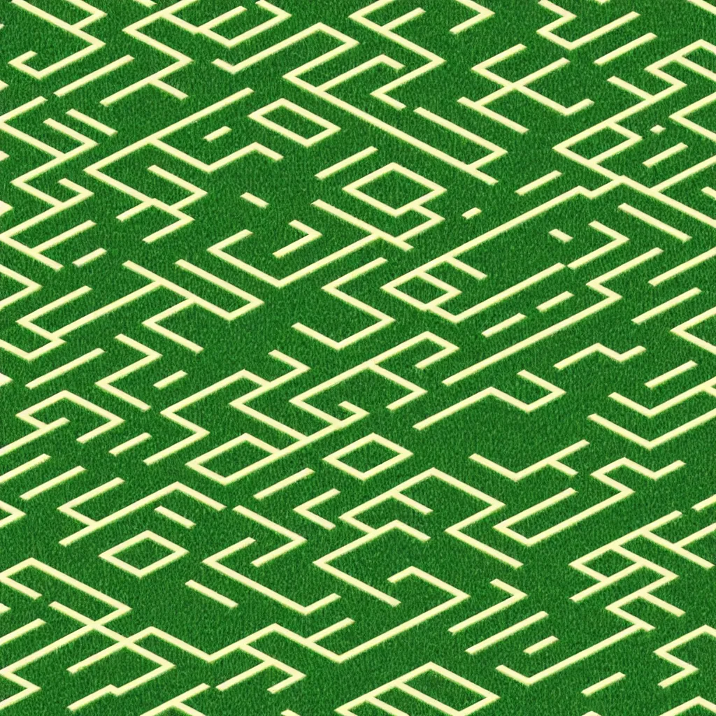 Prompt: wimmelbilder maze made of lawn, isometric, very sharp