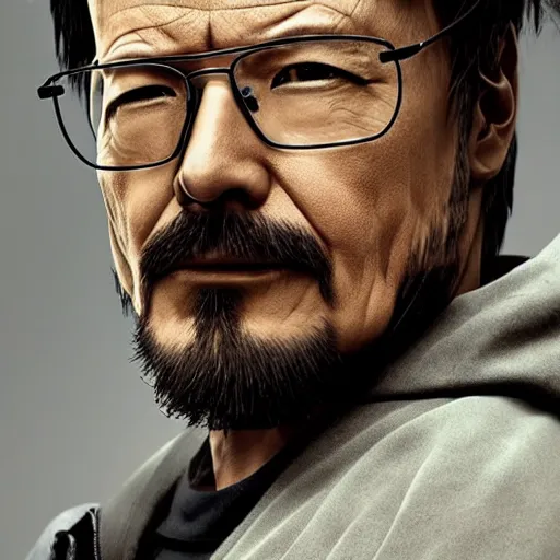 Image similar to Hideo Kojima as Walter White, matte paint, portrait, very coherent, airbrush