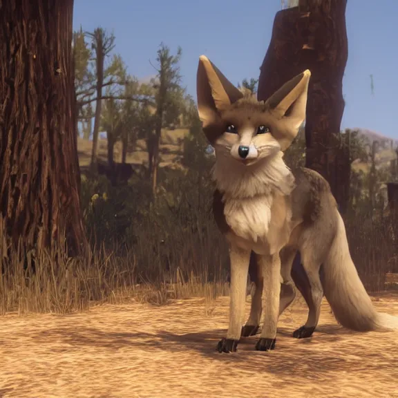 Image similar to a blue fennec fox furry in a fursuit in red dead redemption 1