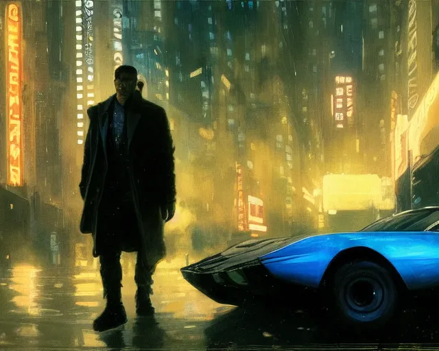 Image similar to 2 0 1 8 blade runner movie still salma hayek look at the cityscape from roof perfect face fine realistic face pretty face reflective polymer suit tight neon puffy jacket blue futuristic sci - fi elegant by denis villeneuve tom anders zorn hans dragan bibin thoma greg rutkowski ismail inceoglu illustrated sand storm alphonse mucha