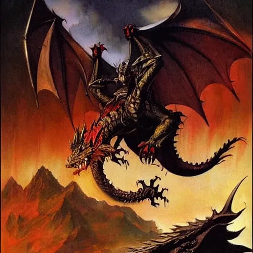 Image similar to dragon by Frank Frazetta,fantasy artwork,bold,striking,high quality!!!!!,masterpiece!!!!