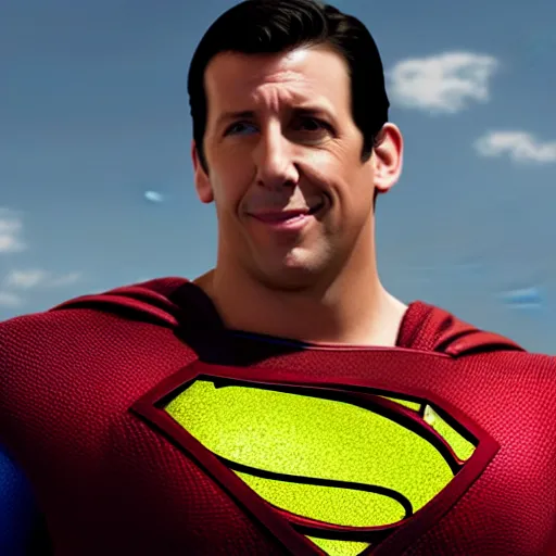 Prompt: photorealistic Adam Sandler as superman