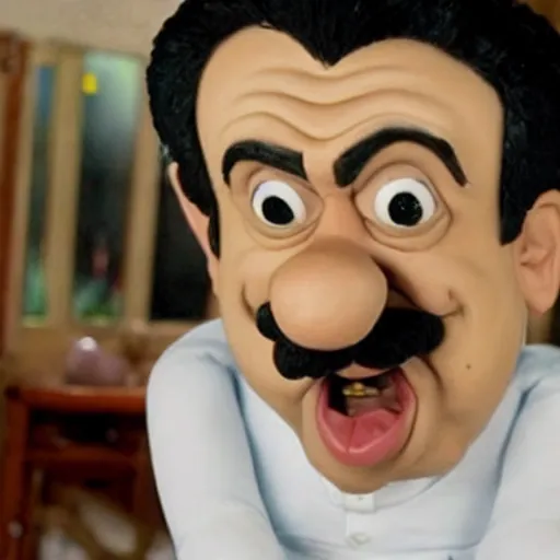 Prompt: beautifully rendered, masterpiece, caricature, claymation, luis guzman as luigi making absurd silly looking faces