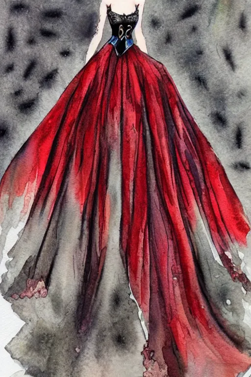 Prompt: vampire princess dress design, watercolor