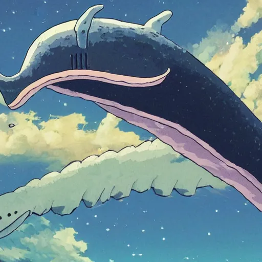 Prompt: huge space whale, Miyazaki style, Studio Ghibli