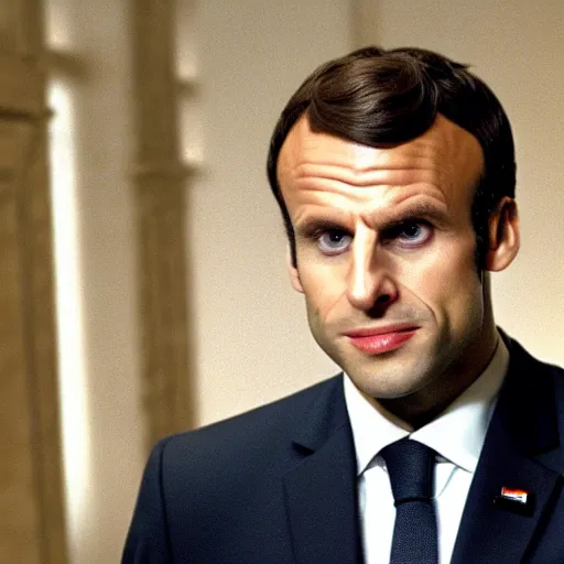 Image similar to Emmanuel Macron falling in American Psycho (1999)