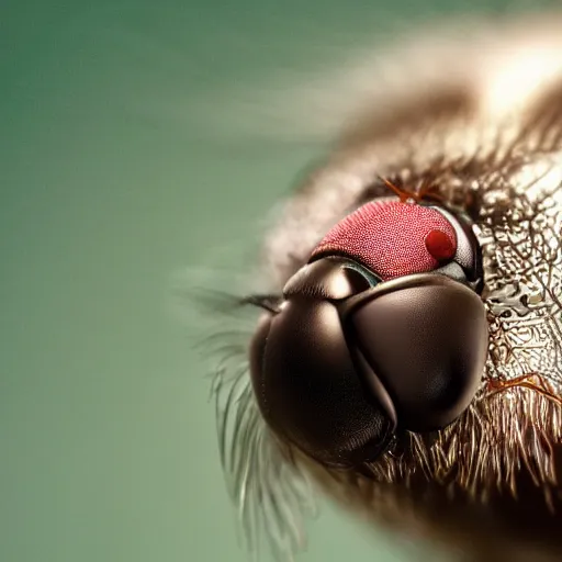 Image similar to a macro photograph of a fly with donald trump head and face