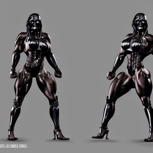 Prompt: sith lord, female, body builder, cyborg, high detail, tiny