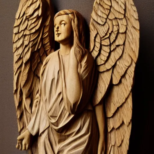 Prompt: woodcarving of an angel