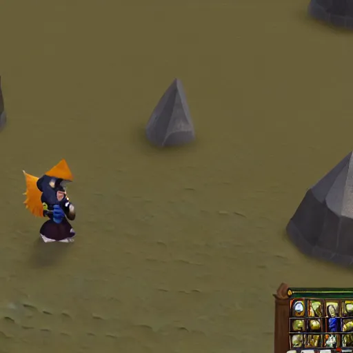 Image similar to menacing bird with wizard hat travels around in runescape