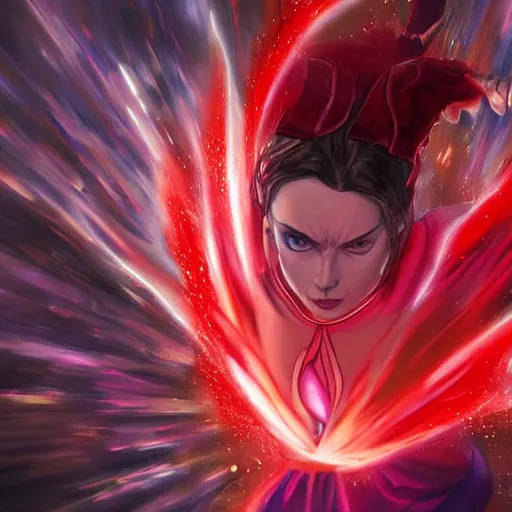 Prompt: scarlet witch going ultra instinct mode, artstation hall of fame gallery, editors choice, #1 digital painting of all time, most beautiful image ever created, emotionally evocative, greatest art ever made, lifetime achievement magnum opus masterpiece, the most amazing breathtaking image with the deepest message ever painted, a thing of beauty beyond imagination or words