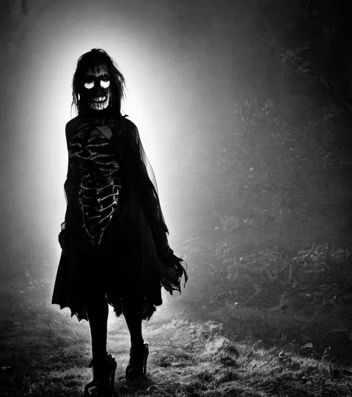 Image similar to gothic necrolord female with zombie servents, professional photography, high resolution, liminal eerie midnight backlit, a photograph taken by Cindy Sherman