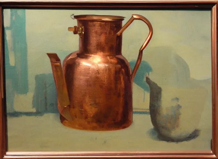 Image similar to oil painting of vintage copper still