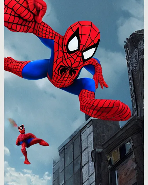 Prompt: Patrick Star, dressed as spiderman, as a movie poster