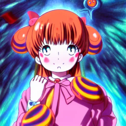 Image similar to kirby morphed into girl, kyoto animation, kentaro miura, hirohiko araki, junji ito, sui ishida, go nagai, eiichiro oda, yusuke murata, hiromu arakawa