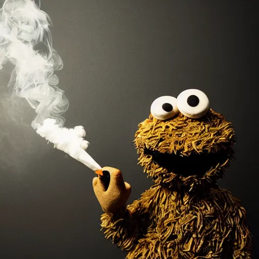 Prompt: cookie monster smoking a blunt turning into a weed bud stylised jonathan zawada photography portrait