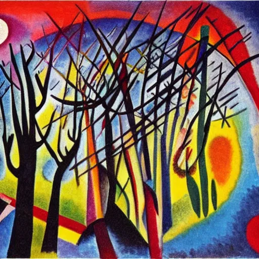 Prompt: a forest with eyes night by kandinsky
