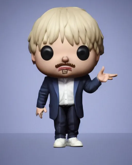 Image similar to full body 3d render of Boris Johnson as a funko pop, studio lighting, white background, blender, trending on artstation, 8k, highly detailed