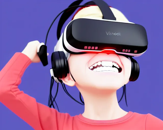 Image similar to anime fine details portrait of joyful girl in vr headset in school, bokeh. anime masterpiece by Studio Ghibli. 8k render, sharp high quality anime illustration in style of Ghibli, artstation