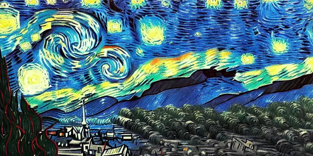 Image similar to outer space with eldritch terror in the middle of composition, cosmic horror, ultra realistic, highly detailed, HD, sharp focus, cinematic lighting, realistic, vivid colors, oil painting, non blurry, sharp, art by van Gogh