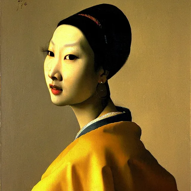 Prompt: a beautiful painting asian woman, by jan vermeer realistic oil painting