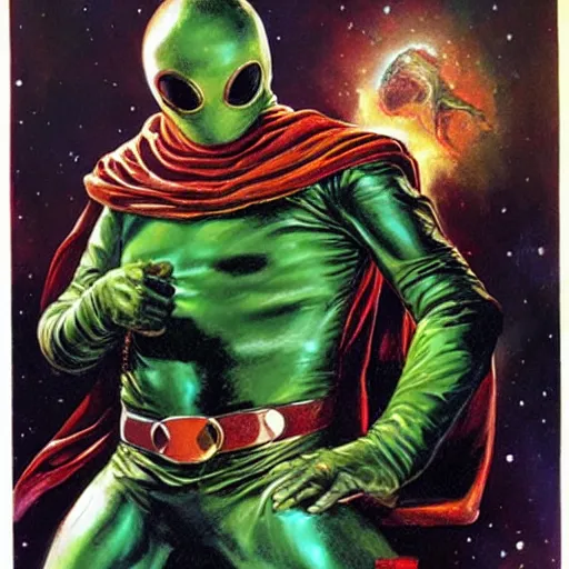 Image similar to Mysterio, artwork by Earl Norem,