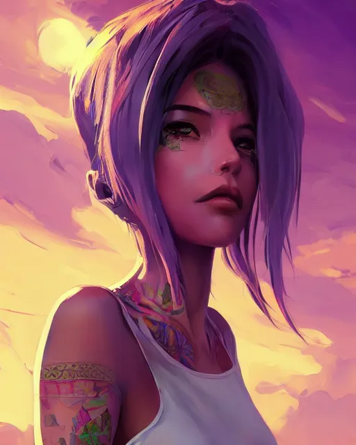 Image similar to beautiful camel purple hair tattoos symmetrical face eyes full body fantasy art icon, 3 d art gta 5 cover, official fanart behance hd artstation by jesper ejsing, by rhads, makoto shinkai and lois van baarle, ilya kuvshinov, rossdraws