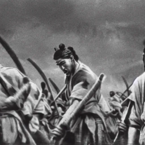 Prompt: seven samurai in an epic battle, ultrarealistic