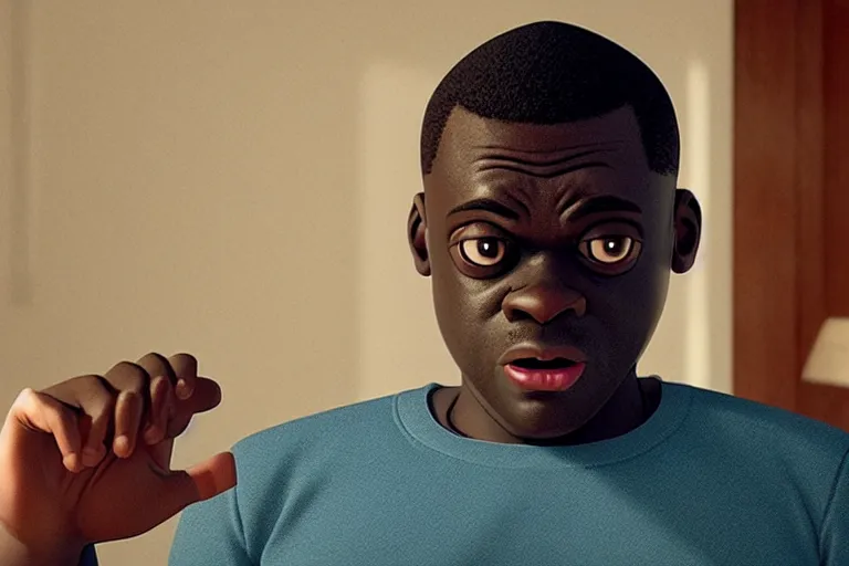 Prompt: get out ( 2 0 1 7 ), chris is being hypnotized, tears on his face, mouth slightly agape, daniel kaluuya, medium portrait shot, pixar disney style, pixar studios, animated, cgstation, octane render, film still, best animation, visual effects