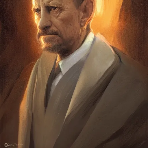 Image similar to portrait of a man by greg rutkowski, chancellor or the galactic alliance, he looks like brian cranston, star wars expanded universe, he is about 6 0 years old, wearing diplomatic clothes, highly detailed portrait, digital painting, artstation, concept art, smooth, sharp foccus ilustration, artstation hq