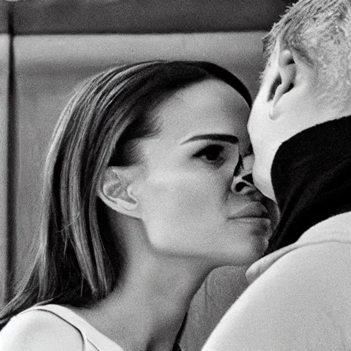 Image similar to pgoto of natalie portman kissing a boring white male.