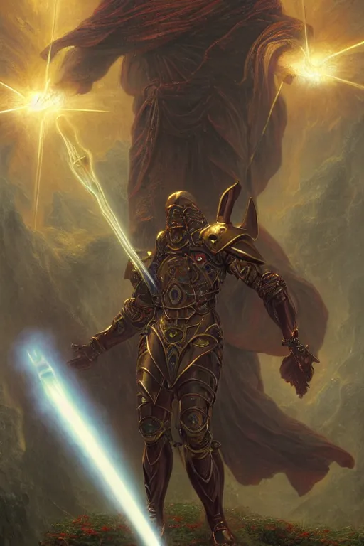 Prompt: holy paladin with light powers, by art by thomas cole and wayne barlowe highly detailed, 8 k, hdr, close up, smooth, sharp focus, high resolution, award - winning photo