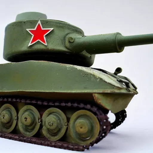 Prompt: photo of old Soviet steel toy tank, 1930s, retro, 35 mm