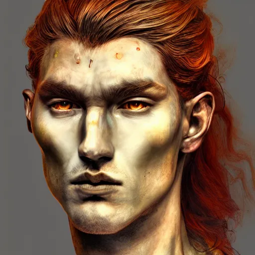 Prompt: Dramatic portraiture of Uuen, the Pictish god of stags, mixed media, trending on ArtStation, by Jim Valentino and ArtGerm and Lucian Freud, luminism