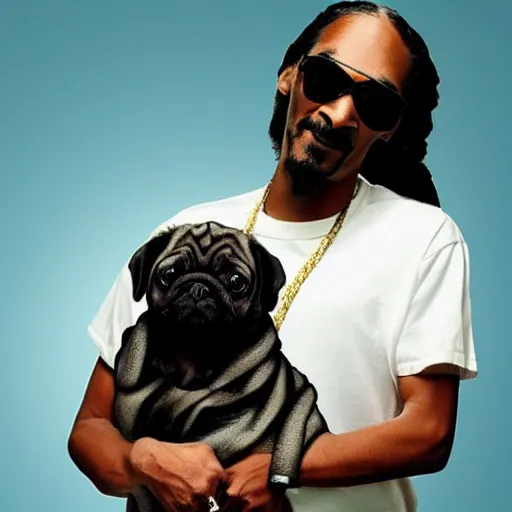 Prompt: snoop Dogg riding a pug