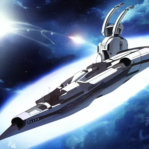 Prompt: anime film, modern space battleship made by hyundai