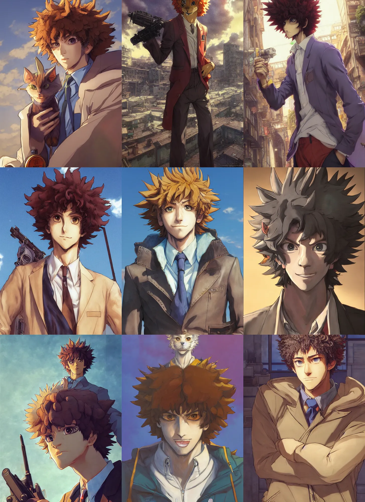 Prompt: character furry fursona portrait of spike spiegel with gorgeous detailed eyes in the marketplace in the sky, color page, tankoban, 4 k, tone mapping, doll, akihiko yoshida, james jean andrei riabovitchev marc simonetti, yoshitaka amano, h. hydrochaeris