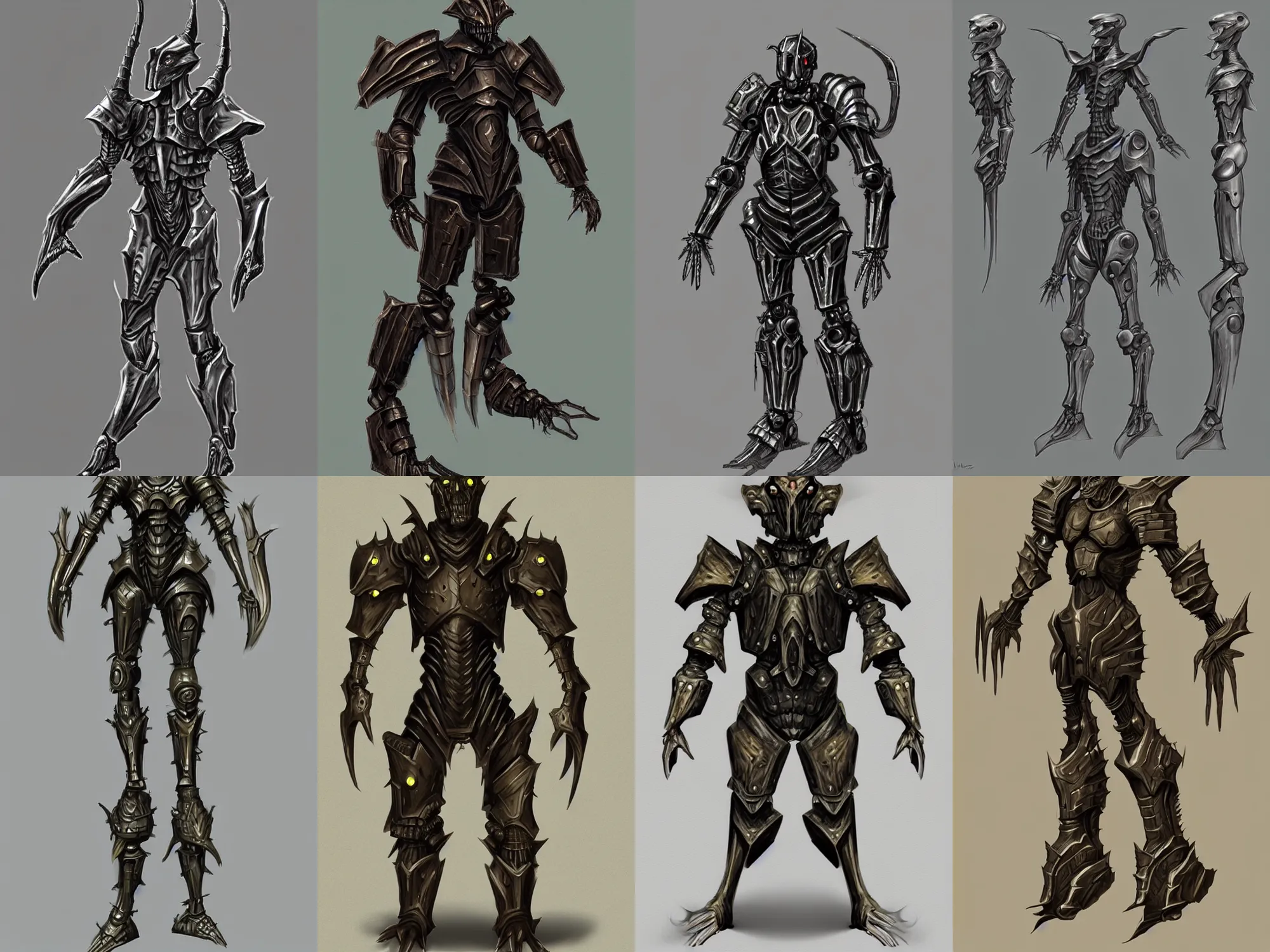 Prompt: armored humanoid, bizarre proportions, fantasy concept art
