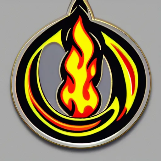 Prompt: a square enamel pin of a fire flames blaze label, smooth curves, behance