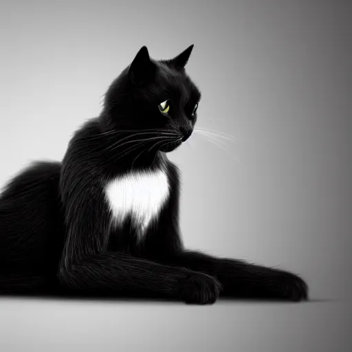 Image similar to digital illustration of a seated black cat, white background, photorealistic, octane, Unreal Engine, finalRender, concept art, digital illustration, artstation, artstation hq, hd, 4k resolution