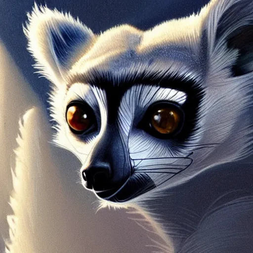 Prompt: geometric lemur, moon in the background, intricate, elegant, highly detailed, digital painting, artstation, concept art, smooth, sharp focus, illustration, art by artgerm