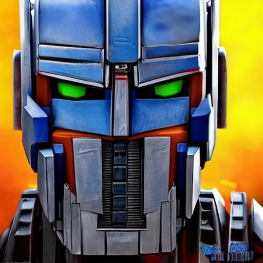 Image similar to optimus prime with realistic human eyes, 8k, sharp, super detailed, extremly realistic