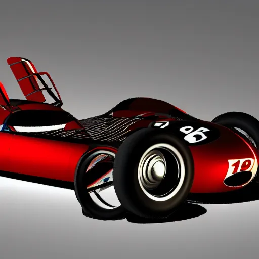 Image similar to 3D render of highely detailed 1960s racecar, dramatic lighting,